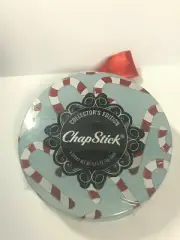ChapStick Collector's Edition Tin Ornament Blue w/ Candy Canes (3 sticks inside)