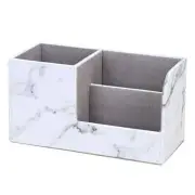 Leather Multi-Function Desk Stationery Organizer Storage Box White Marble