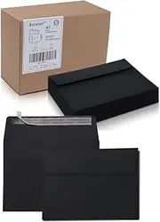 Burasari 150Qty A7 Black Invitation envelopes 5.25x7.25Inches- windowless Design 120GSM self-Seal envelopes for Invitations, Greeting Cards, invoices