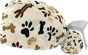 [YTYVAGT] 2-Pc,Gourd-Shaped Working Cap,Fisherman Hat with Buttons and Cotton Sweatband,Colorful Dogs Bones Paws