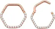 [365 Sleepers] Titanium Implant Grade 16G 8mm 10mm Hexagonal Gem Hinged Segment Ring Helix Tragus Septum Clicker Nose Lip Hoop Huggie Earring Body Piercing Jewellery