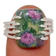 Natural Ruby In Fuchsite - India 925 Sterling Silver Ring Jewelry s.9 CR68557