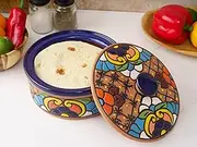 Ceramic Tortilla Warmer, Talavera Mexican Pottery Floral Pattern, Tortilla Holder, Keeps Warm for Tacos Tuesday, Stews, Casseroles, Pasta, Microwave Safe, Bowl With Lid, Tortilleros Terracotta