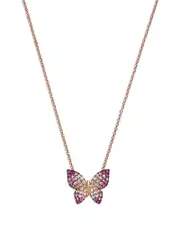 Bloomingdale's Fine Collection Pink & White Sapphire Ombre Butterfly Pendant Necklace in 14K Rose Gold, 19
