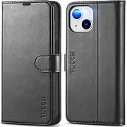 [TUCCH] Case for iPhone 14 (6.1") 2022 5G, PU Leather Wallet Magnetic Protective Flip Folio Case Cover with[RFID Blocking]Credit Card Slot[Viewing Stand][Shockproof TPU]Compatible with iPhone 14, Black