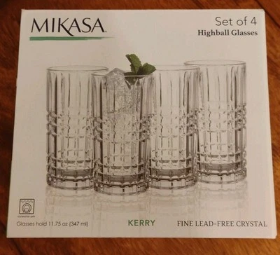 Mikasa Highball Glasses Kerry Set of 4 Fine Lead Free Crystal 11.75oz