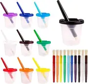 30PCS Spill-Proof Paint Cups with Paint Brushes, FHDUSRYO No Spill Paint Cups with Colored Lids, Paint Containers with Lids Toddler Paint Set for Kids