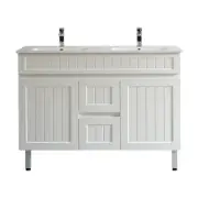 Acacia Shaker Water Proof Floor Double Cabinet - Matte White Vanity 1200x460x880