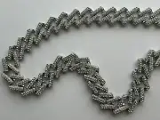 Fifth Avenue Cuban Link Chain White Gold Round Cut Rhinestone Necklace 26 Inch