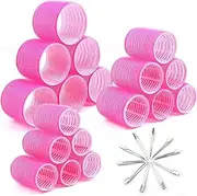 Jumbo Size Hair Roller Sets with Clips, Self Grip Hair Rollers for Long Medium Short Hair, Curler Rollers, Salon Hair Dressing Curlers, 28 Pcs Big Rollers for Hair Set with 3 Sizes Hair Curlers (Rose Red, One size)