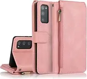 GoshukunTech for Samsung S20 FE 5G Case,for Galaxy S20 FE Wallet Case[ 8 Card Slots & 1 Zipper Coin Purse] Leather Wallet Flip Cover with Wrist Starp for Samsung Galaxy S20 FE/S20 FE 5G-Pink