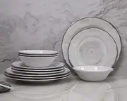 Melamine Dishes Dinnerware Sets - 12pcs Melamine Dinner Plates, Salad Plates and Bowls, for Everyday Use White