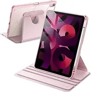 JETech Rotating Case for iPad Air 11-Inch M3/M2 (2025/2024), iPad Air 5/4 (2022/2020 5th/4th Generation 10.9-Inch), 360 Degree Rotation Protective Stand Cover Clear Back, Auto Wake/Sleep (Pink)