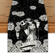 Halloween Table Runner Cover Gothic Decor Day of The Dead White