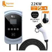 feyree EV Charger 32A 7.6KW Electric Vehicle Car Charger EVSE Wallbox 11KW 22KW 3Phase Type2 Cable IEC62196-2 Socket APP Control 22KW 32A 3 phase