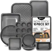 Baking Pan 10 Piece Set Nonstick Carbon Steel Gray Oven Bakeware Kitchen Set,...