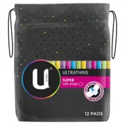 U by Kotex Super Ultrathins With Wings 12 Pack