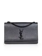 Black Leather Medium Kate Grain de Poudre Embossed Shoulder Bag