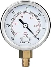 SENCTRL 30inHg Vacuum Pressure Gauge, 2" Dial, 1/8 NPT Lower Mount, Waterproof, Stainless Steel Case, for Tube Tester, HVAC, Pneumatic Air Compressor, Hand Pump, Valve Test
