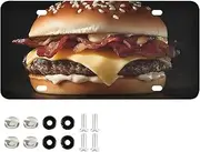 QGBYMX Hamburger Closeup License Plate - Universal Fit for Sedan SUV Trucks, Front License Plate Decor, Auto Car Tag Vanity Plates, Aluminum Novelty Plate for Men/Women 6” X 12”
