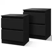 ALFORDSON Set of 2 Bedside Table - Meg Handle-free Nightstand (Black)