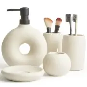 Bathroom Accessory Set Ceramic 5 Pcs - Includes Soap Dispenser Toothbrush Cup