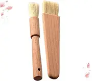 OFFSCH 2Pcs Natural Bristle Pastry Brush with Beech Handle Round and Flat Kitchen Oil Brush for Baking Cooking Grilling and BBQ Comfortable Grip Heat Resistant Tool