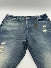 Men’s Size 42x30 Ed Hardy Denim Jeans New York City Eagle Skull Patch Distressed