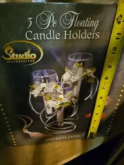 3pc studio silversmiths Floating candle holder Set With Holiday Flowers