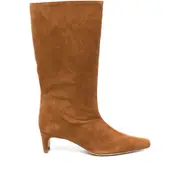 [Staud] Staud 60mm Wally Suede Leather Pointed-toe Boots 38 IT NEUTRALS