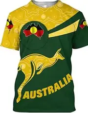 Australian Sports T-Shirt, Green and Yellow Kangaroo Design, Aboriginal Flag Map Print