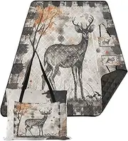 sanluoli Picnic BlanketsSand ResistantHikingSand Resistant Beach Blanketfor Family Concert BlanketBlack Plaids Checkered Safari Deer
