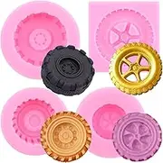 RFGHAC 3D Round Tyre Fondant Mould Truck Wheel Mould Silicone Mould for Cake Decoration Cupcake Topper Chocolate Candy Gum Paste Craft Polymer Clay Pack of 4