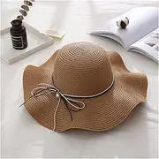 [TOMYEUS] Sun Hats Summer Women's Sun Hats Talk About Big Brim Seaside Holiday Sun Hats Foldable Bow Dome Straw Hats Beach Cap (Color : 06)