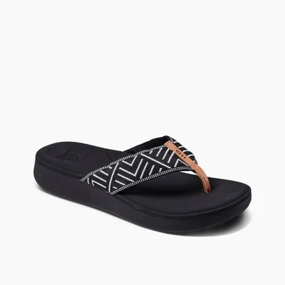 REEF Women's Cushion Cloud Textile Flip Flop Black Geo - CJ3581, Black Geo