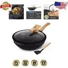 12.6-Inch Nonstick Wok with Lid - PFOA Free Die-Cast Aluminum Induction Pan