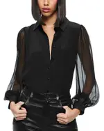 Alice and Olivia Roanne Puff Sleeve Button Down