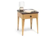 Modern Bedside Table with Storage Drawer in Brass Finish and Wood Top
