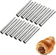 Screw Croissant Molds, VolksRose 12 PCS Non-stick Stainless Steel Waffle Cone Roll Pastry Cream Horn Forms Pancake Making Tool Cannoli Tubes DIY Spiral Cake for Traditional Dessert Bread Baking,5 INCH
