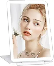 Makeup Vanity Mirror with 80 Led Lights, Lighted Travel Portable Light up Beauty Mirror, 3 Color Lighting, Dimmable Touch Screen, Tabletop Desk LED Foldable Cosmetic Mirror with Lights (White)
