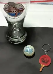 BUBBA GUMP STIGA TABLE TENNIS PADDLE & MINI PADDLE KEY CHAIN/GLASS MONTEREY CA.