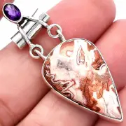 Rosetta Picture Jasper & Amethyst 925 Sterling Silver Pendant Jewelry P-1276