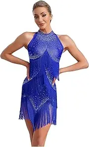 [Yhong] Latin Dance Dress for Women Fringe Sparkly Cocktail Dress Samba Tango Ballroom Party Clothes