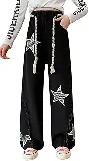 [FEOYA] Girls' Denim Jeans High Waist Straight Jeans Wide Leg Pants Loose Straight Trousers Bootcut Jeans Y2K Style Vintage Trousers Teenager Girls Streetwear 120-170