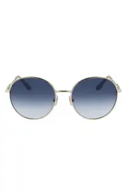 Victoria Beckham 58mm Gradient Round Sunglasses in Gold/Blue at Nordstrom One Size