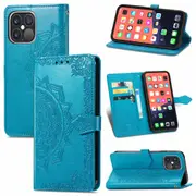 For iPhone 13 Pro Case,Mandala Emboss PU Leather Wallet Cover,Lanyard,Blue