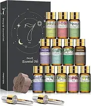 PHATOIL Premium Essential Oils Set with Wood Diffuser 100% Pure Natural Therapeutic Aromatherapy Oils Gift Set-12 Pack/5ml for Relaxation,PeacefulSleep,Diffuser,Humidifier,Massage,Skin&Hair Care