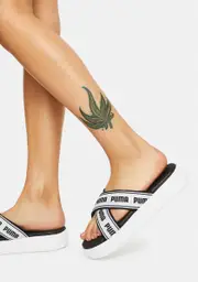 [PUMA] Black Suede Tape Platform Slide Sandals