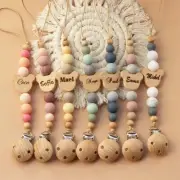 Custom Name Baby Pacifier Clip Wooden Silicone Teether Holder Gift for Newborns