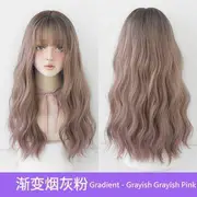 Wavy Long Full Wig Gradient - Grayish Grayish Pink - One Size